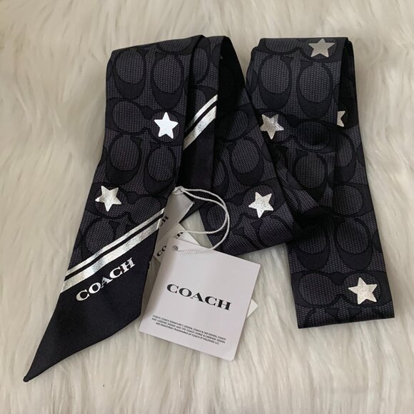 COACH Signature Twinkle Stars Extra Long Pony Scarf in Black/Silver - Picture 1 of 2